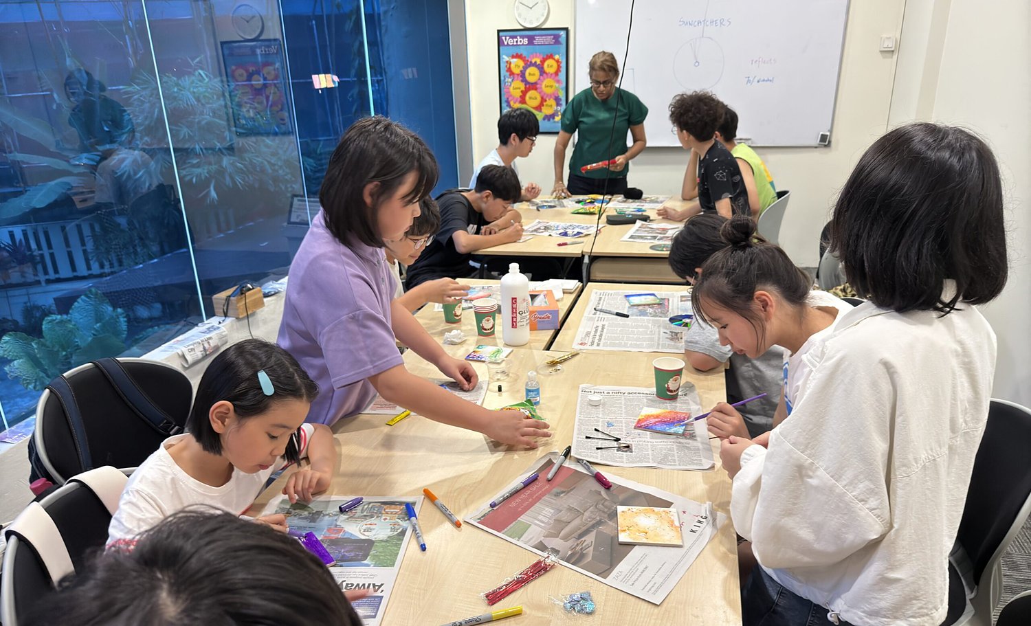 Students doing an art activity